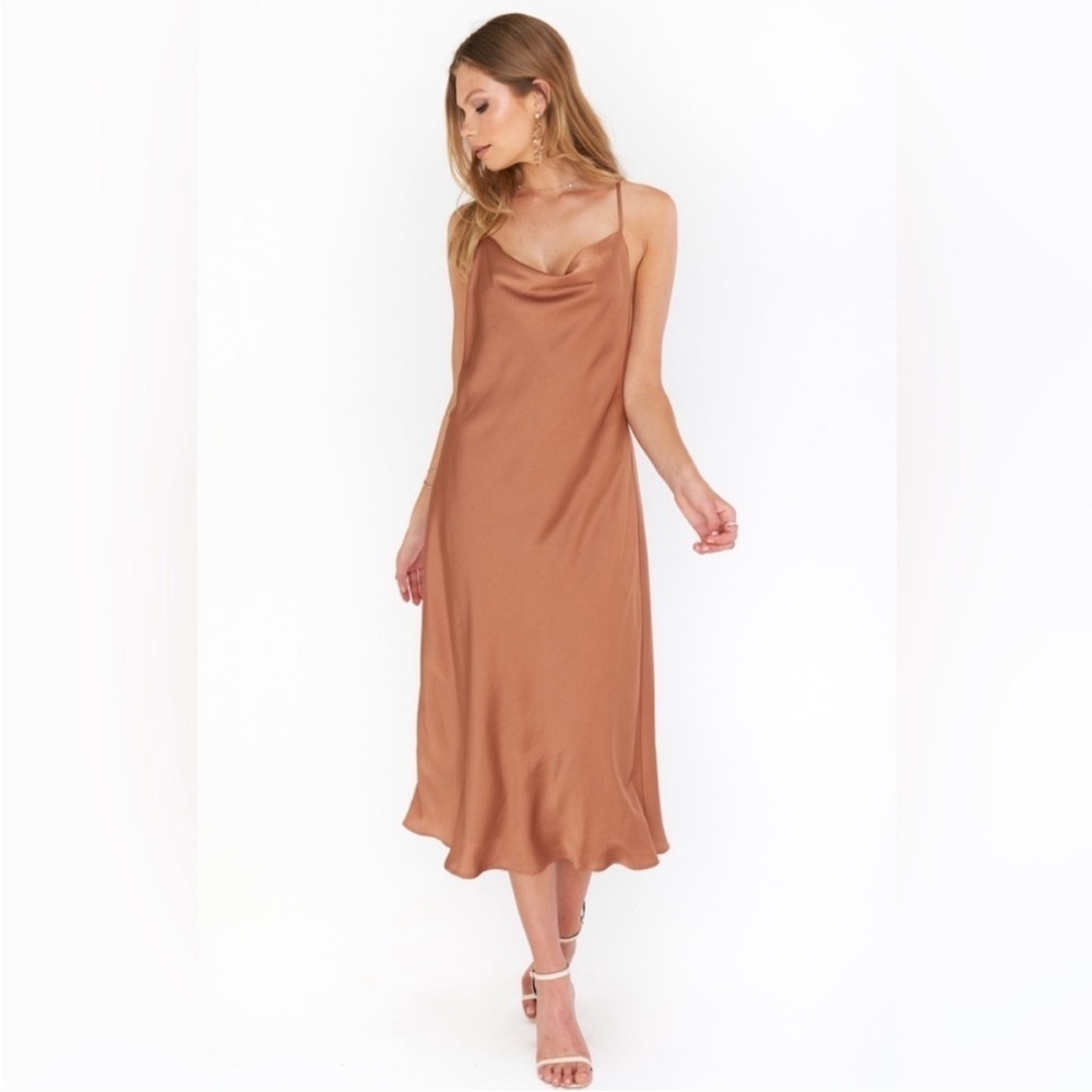 SHOW ME YOUR MUMU Verona Cowl Dress In Copper Luxe Satin NEW Size XS - Picture 3 of 15